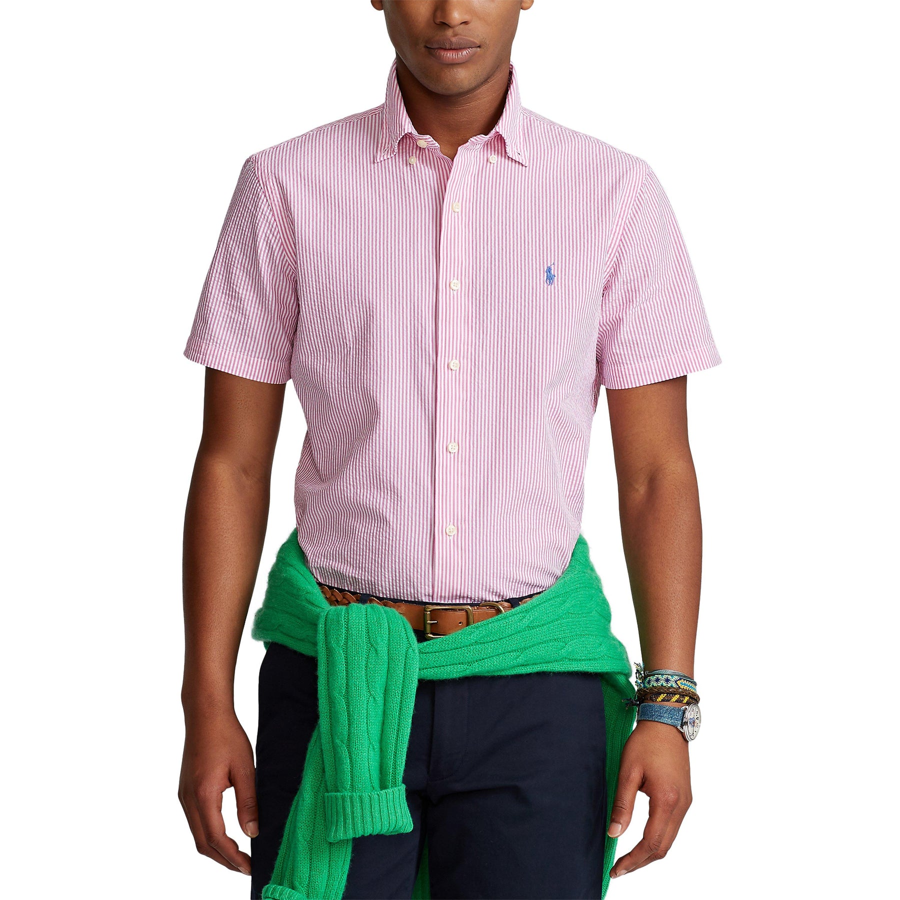 Striped Seersucker Short-Sleeve Shirt