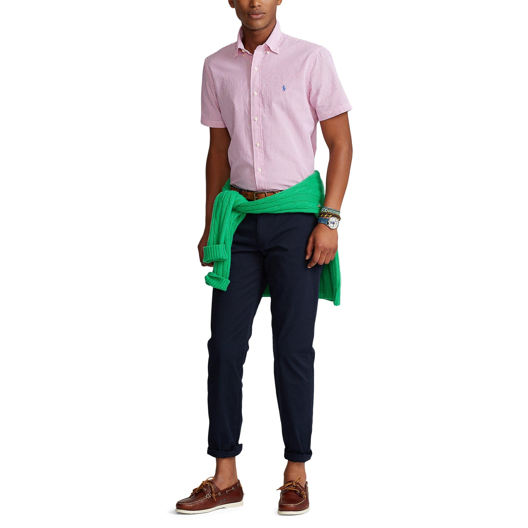 Striped Seersucker Short-Sleeve Shirt