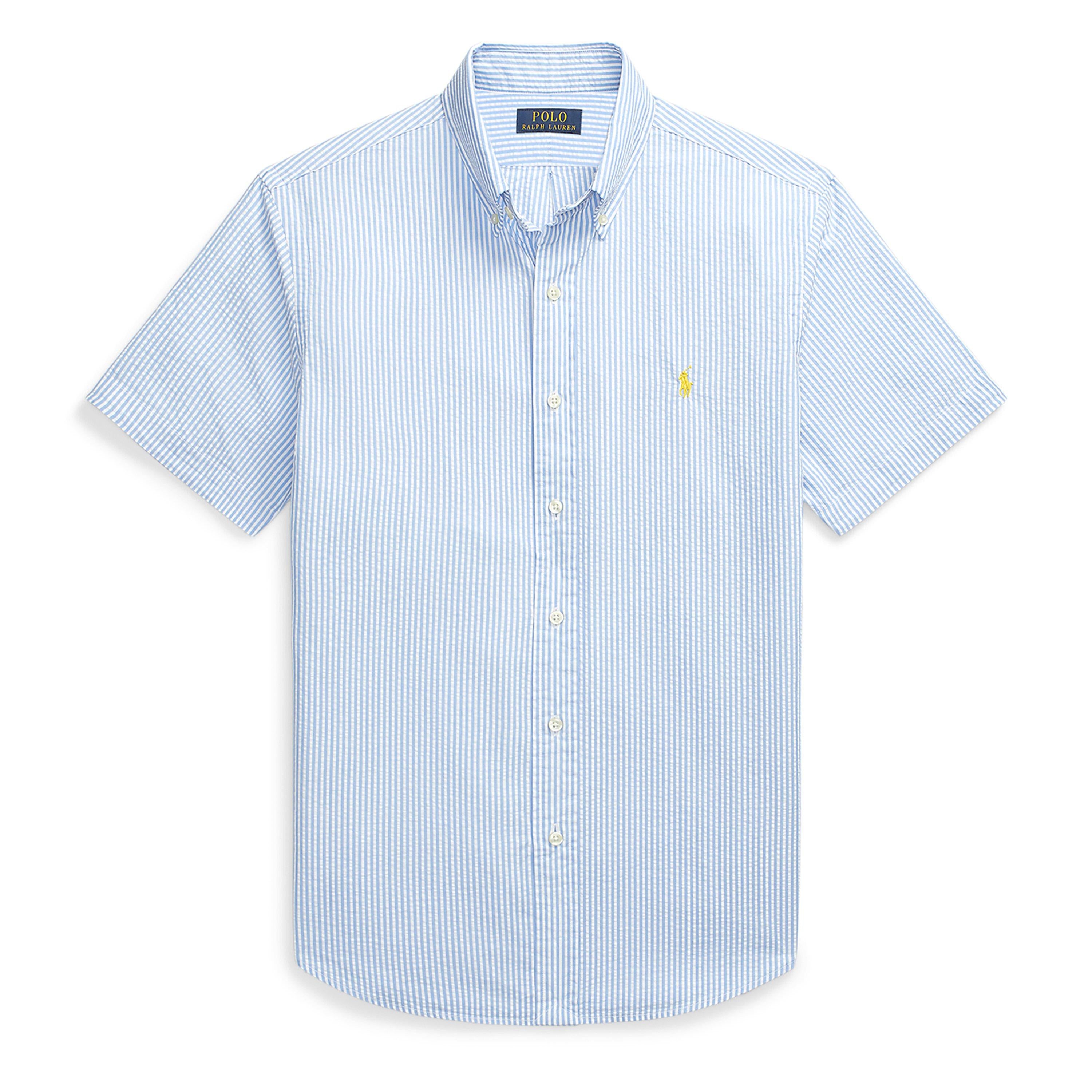 Striped Seersucker Short-Sleeve Shirt