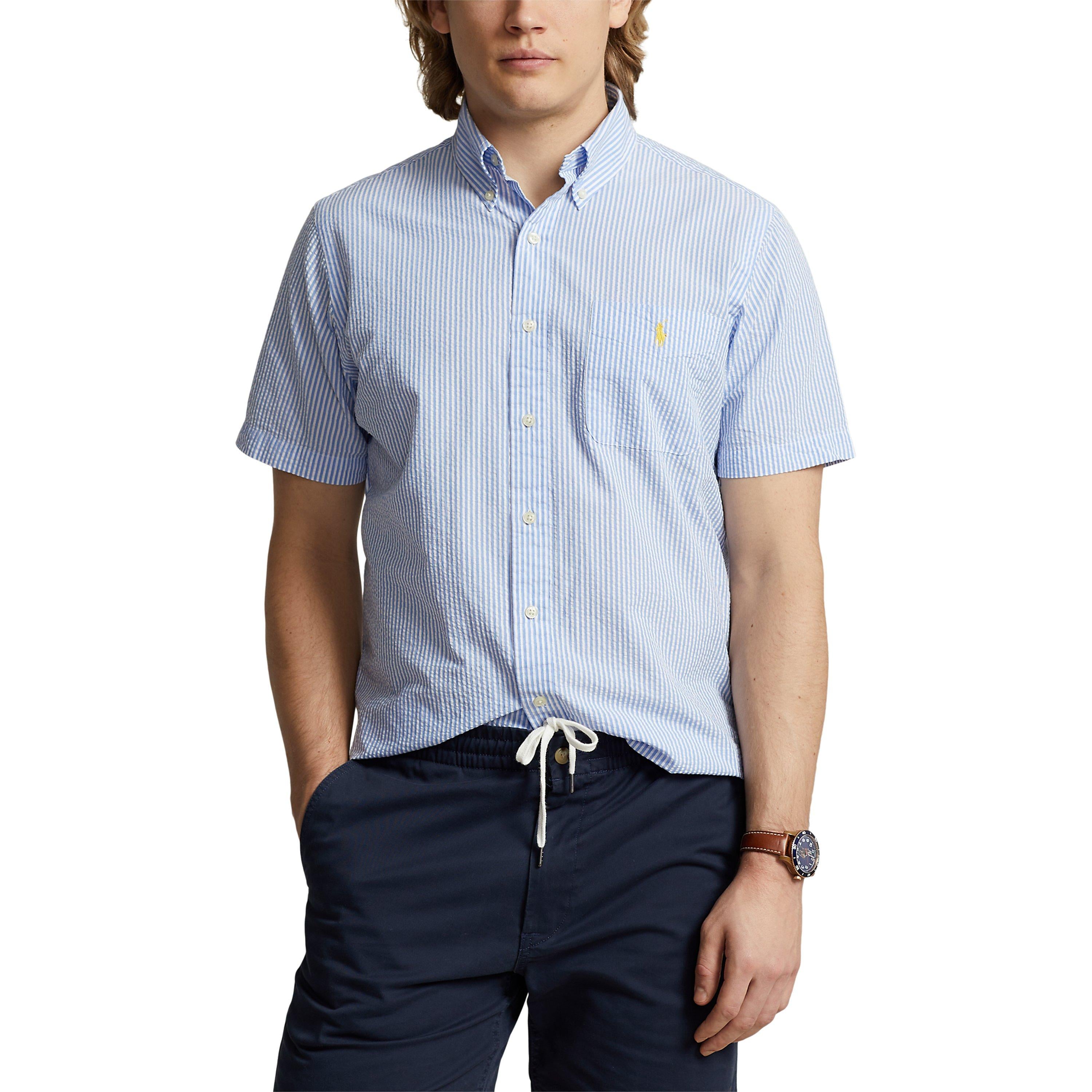 Striped Seersucker Short-Sleeve Shirt