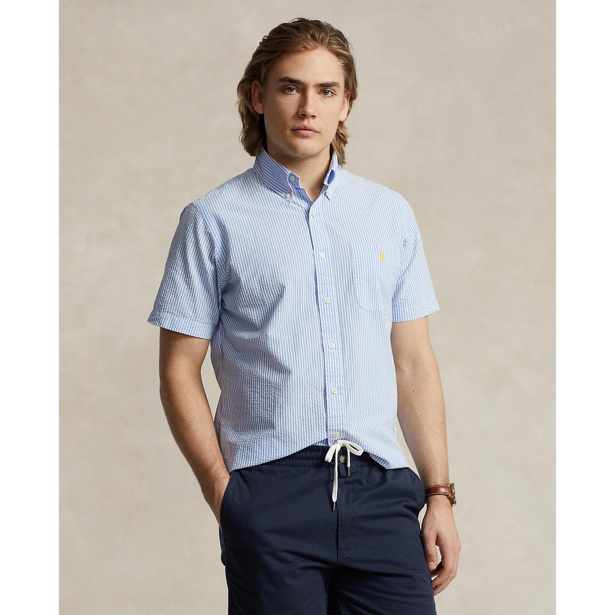 Striped Seersucker Short-Sleeve Shirt