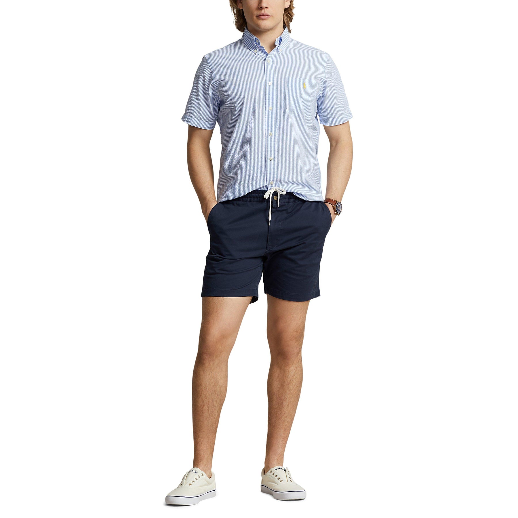 Striped Seersucker Short-Sleeve Shirt