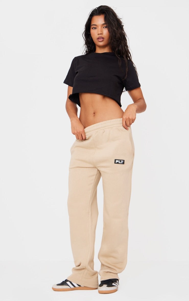 PRETTYLITTLETHING Sand Badge Detailed Straight Leg Joggers