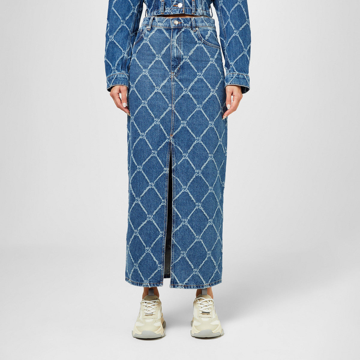 Rigid-Denim Maxi Skirt