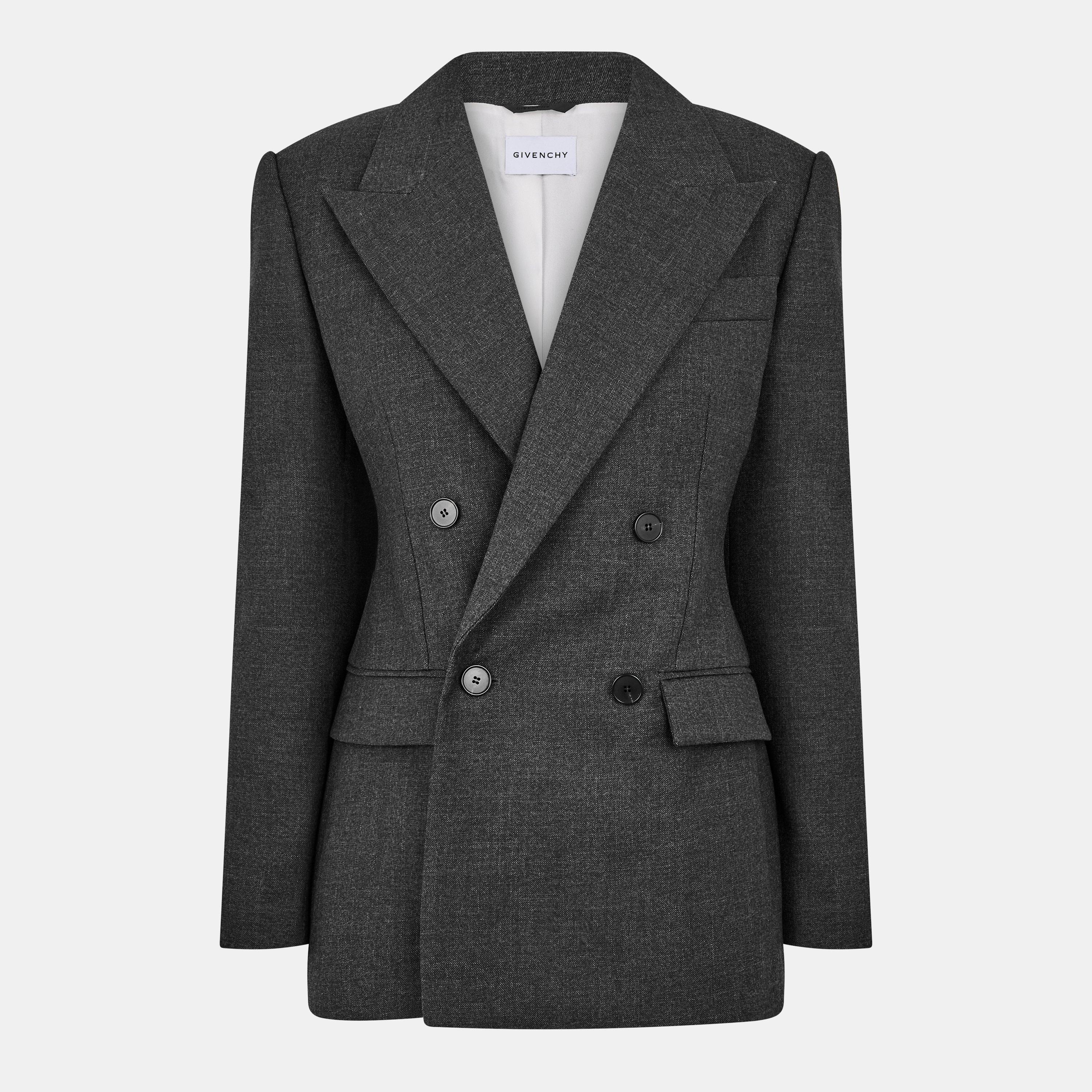 Double Breasted Wool Long Sleeve Blazer