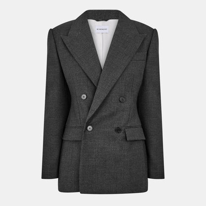 Double Breasted Wool Long Sleeve Blazer
