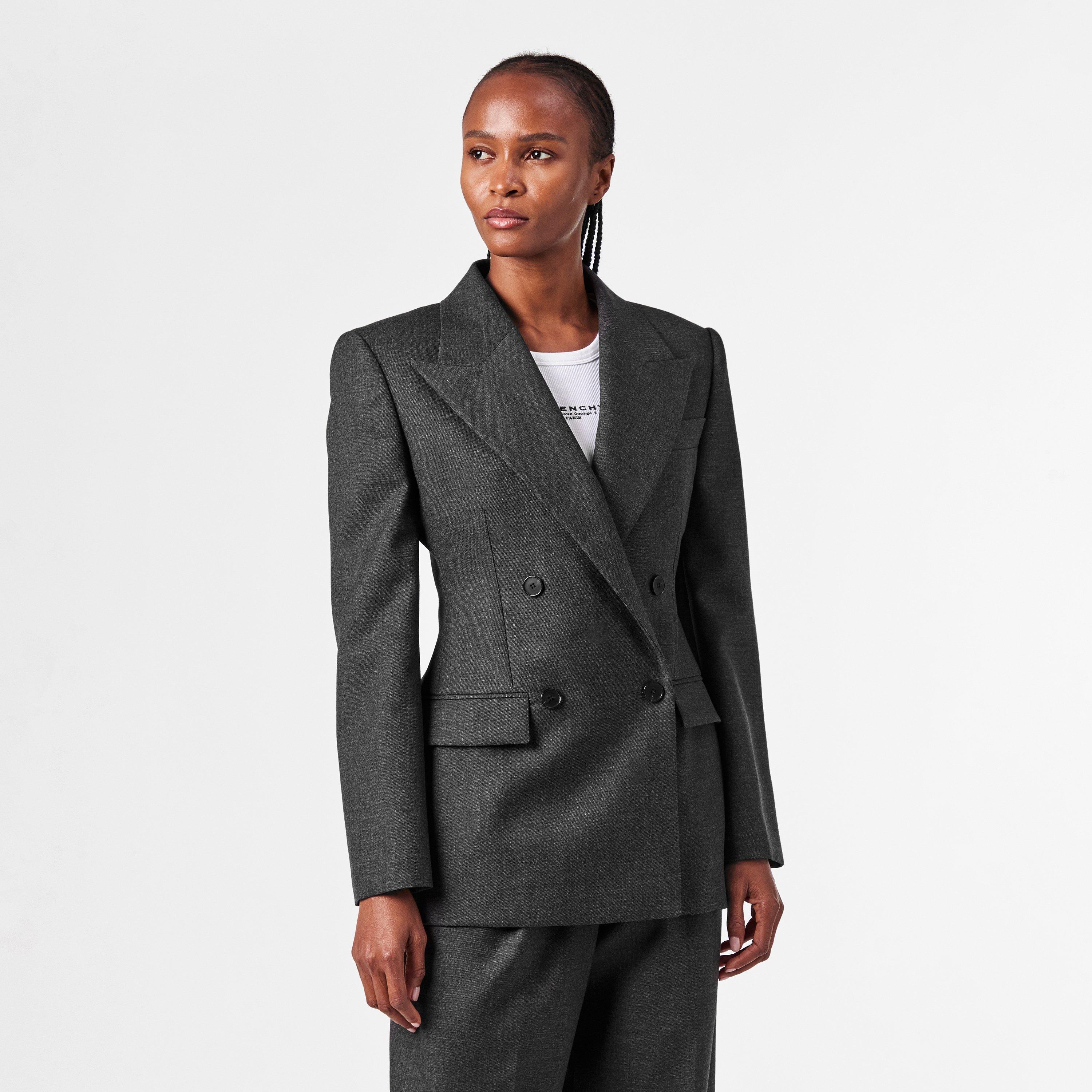 Double Breasted Wool Long Sleeve Blazer