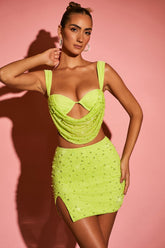 Low Plunge Neck Crop Top in Lime
