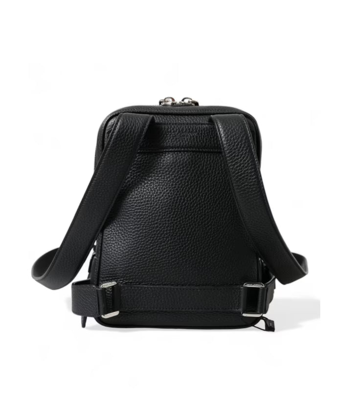 Chic Black Calf Leather Small Backpack