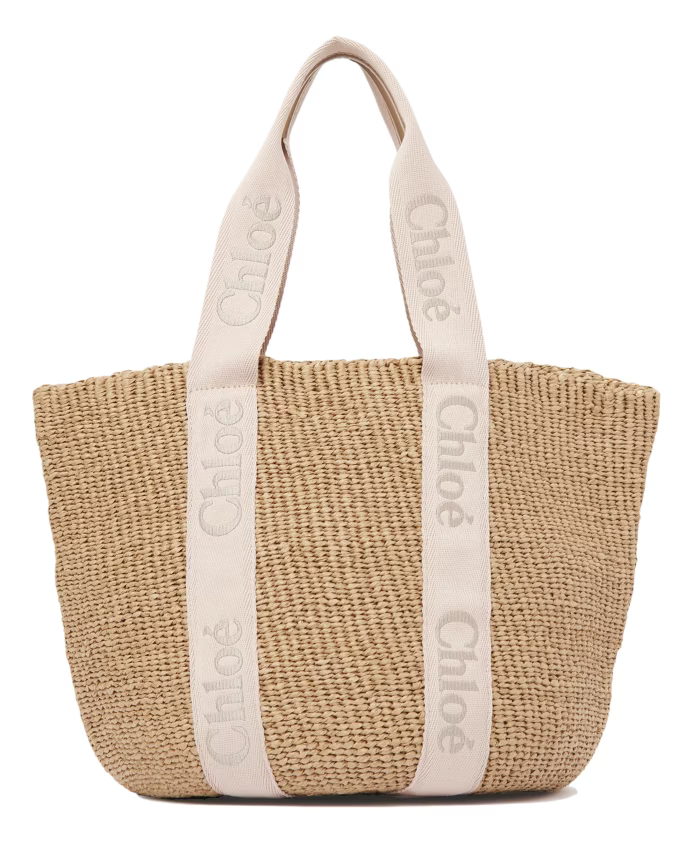 Beige Embroidered Basket Bag