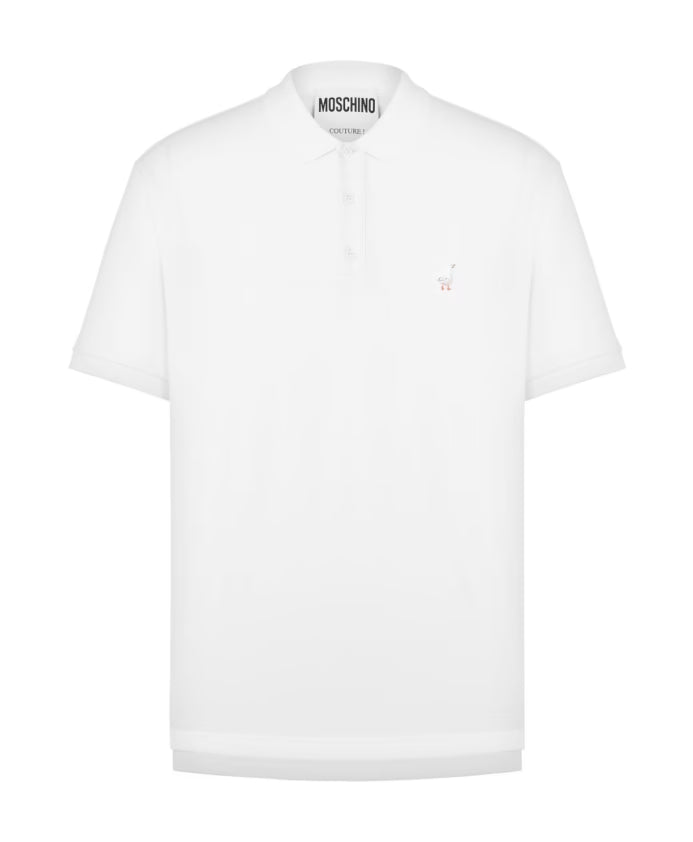 Moschino Embroidered motif white polo shirt