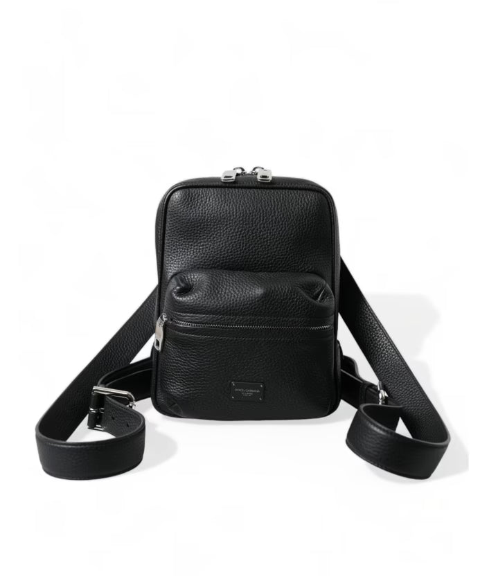 Chic Black Calf Leather Small Backpack