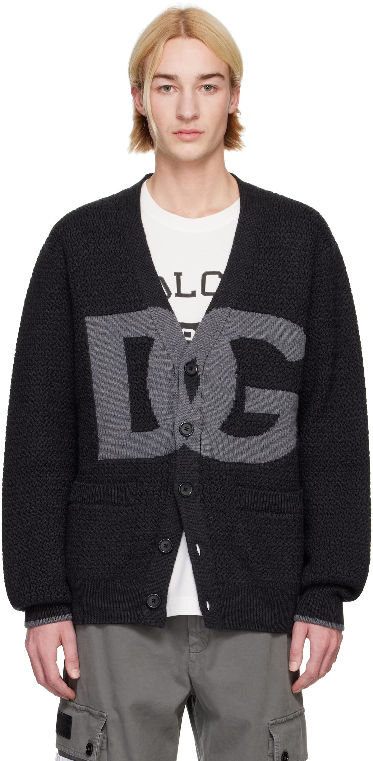 Dolce&Gabbana Gray Hand-Knit Wool Cardigan