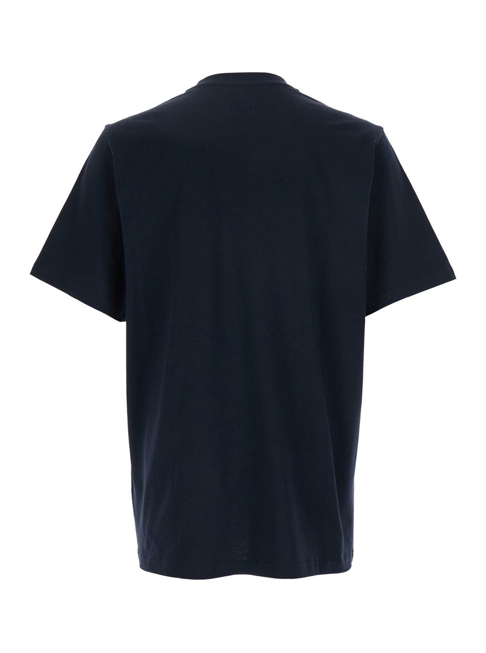 Msgm Blue Crewneck T-Shirt with Print on the Front in Cotton Man