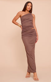 Tall Mushroom Mesh Ruched Maxi Skirt