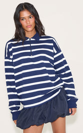 Navy Loopback Sweat Stripe Quarter Zip Sweatshirt