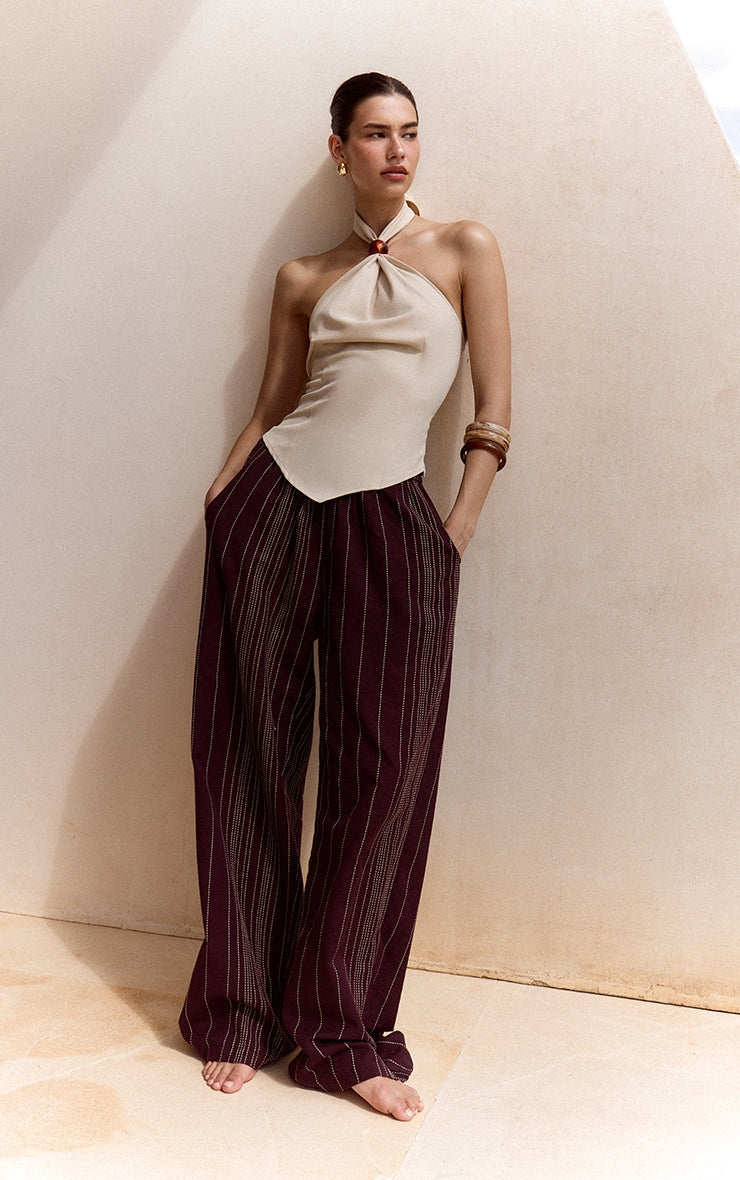Chocolate Stripe Cotton Elasticated Waist Trousers