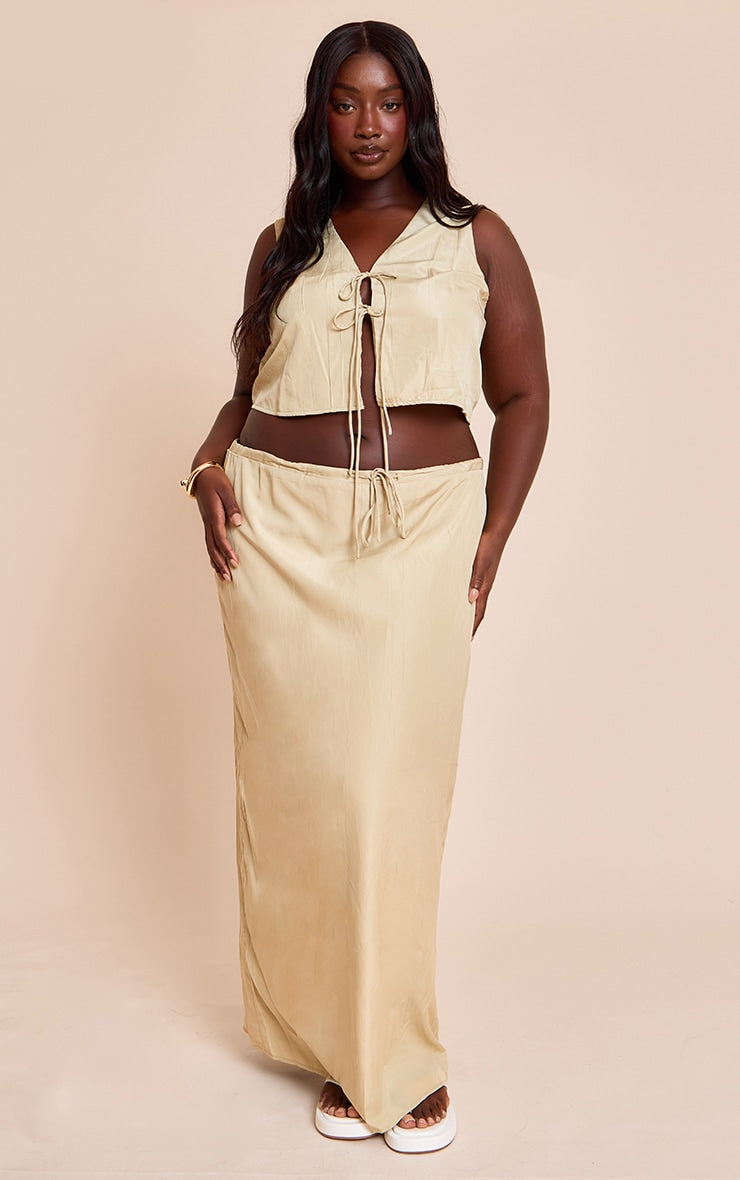Plus Clay Textured Tie Waist Detail Maxi Skirt