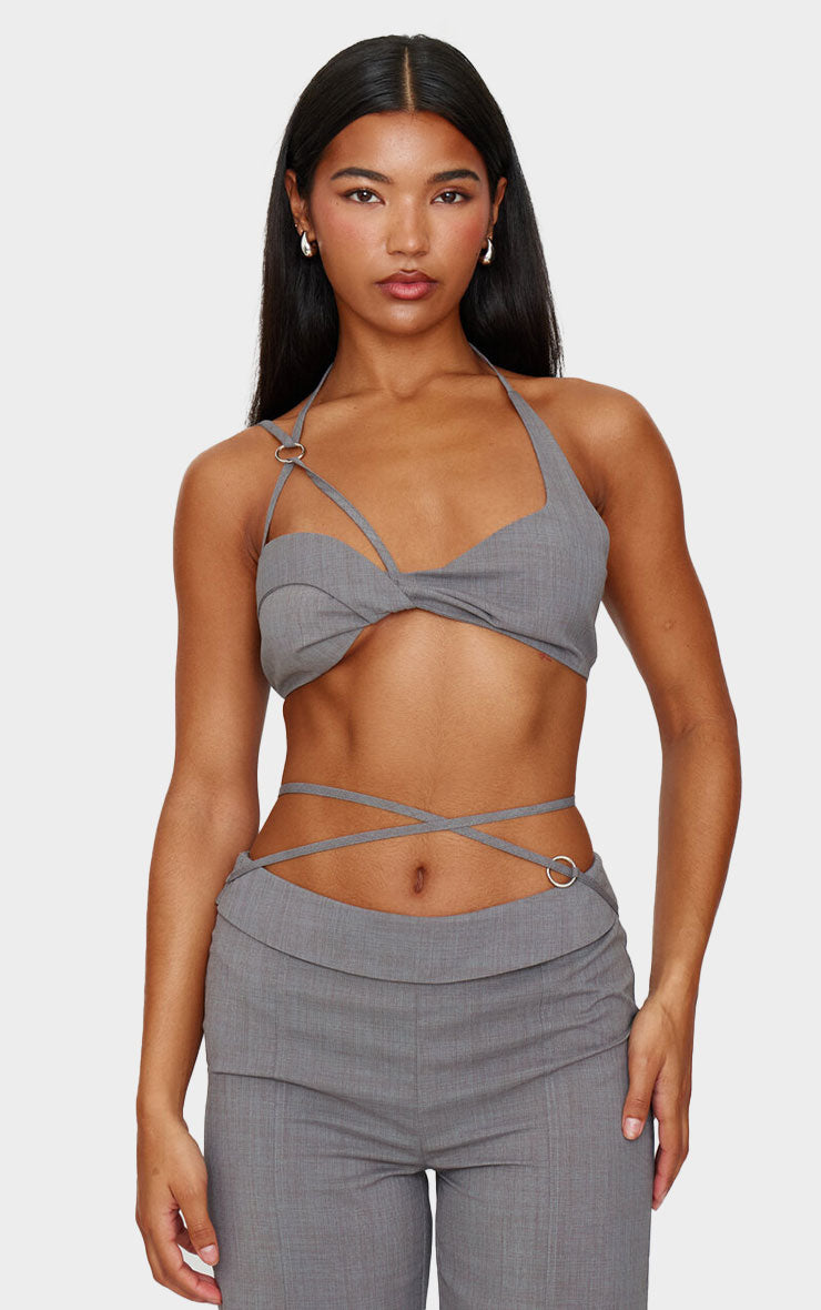 Grey Tailored Twist Bust Detail Bralet
