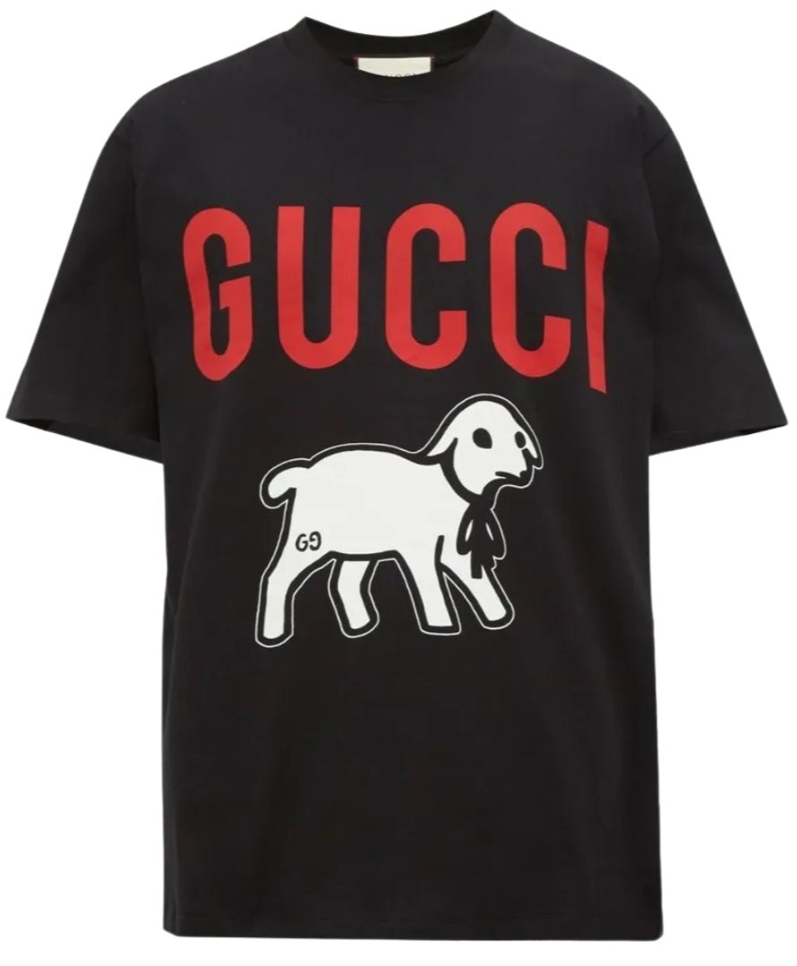 Gucci Whimsical Lamb Printed T-Shirt in Black