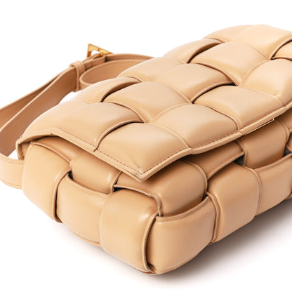 Nappa Maxi Intreccio Padded Cassette Crossbody Bag Almond