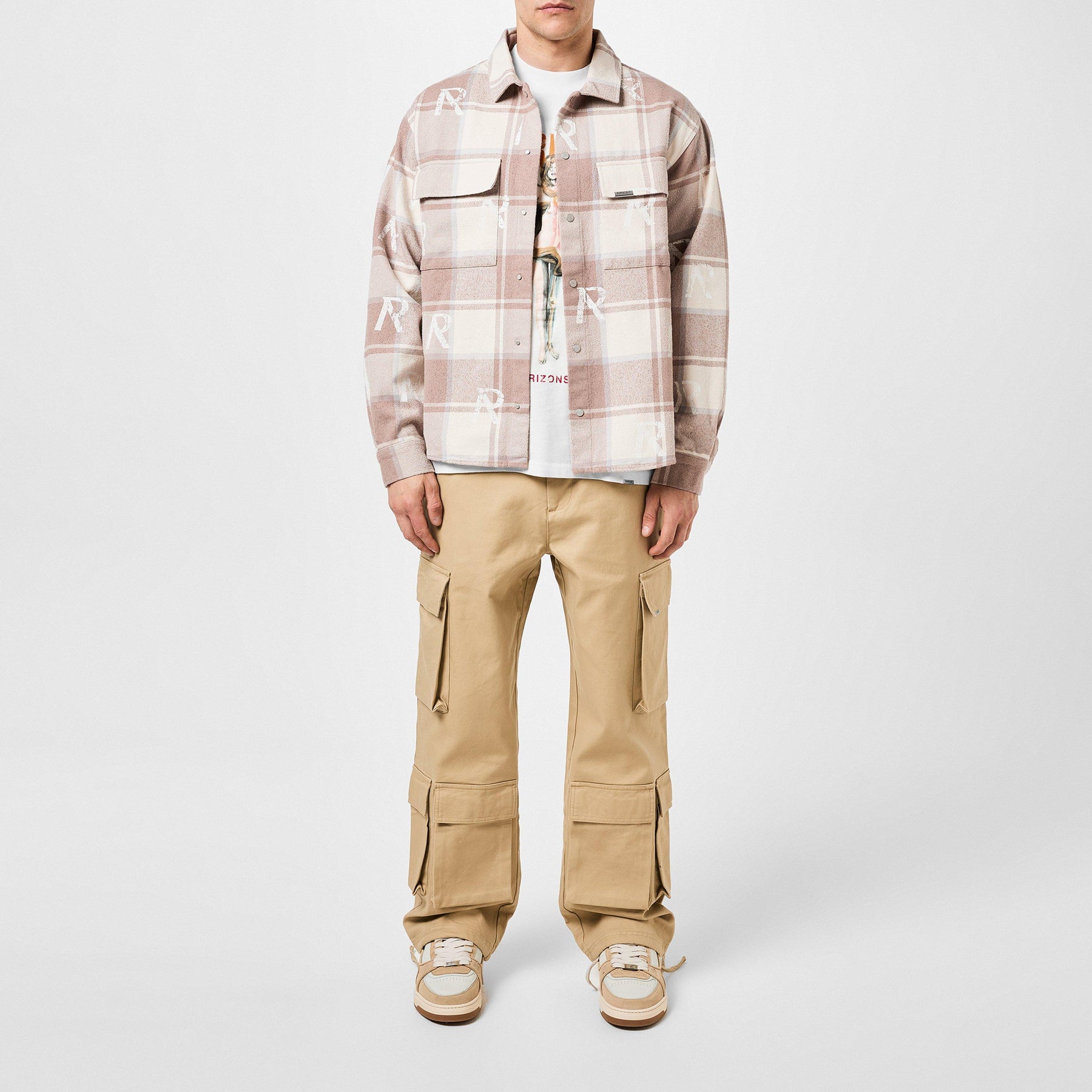 Men's All Over Initial Flannel Oversized Shirt, Streetwear