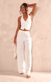 White Tailored Mid Rise Wide Leg Trousers
