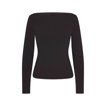 Cotton Jersey Long Sleeve Boatneck Top
