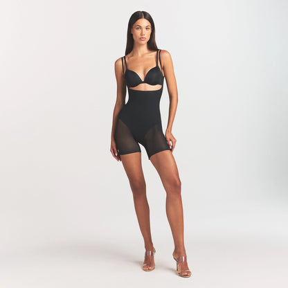 Power Mesh Shapewear Core Sculpt Open Bust Mid Thigh Bodysuit