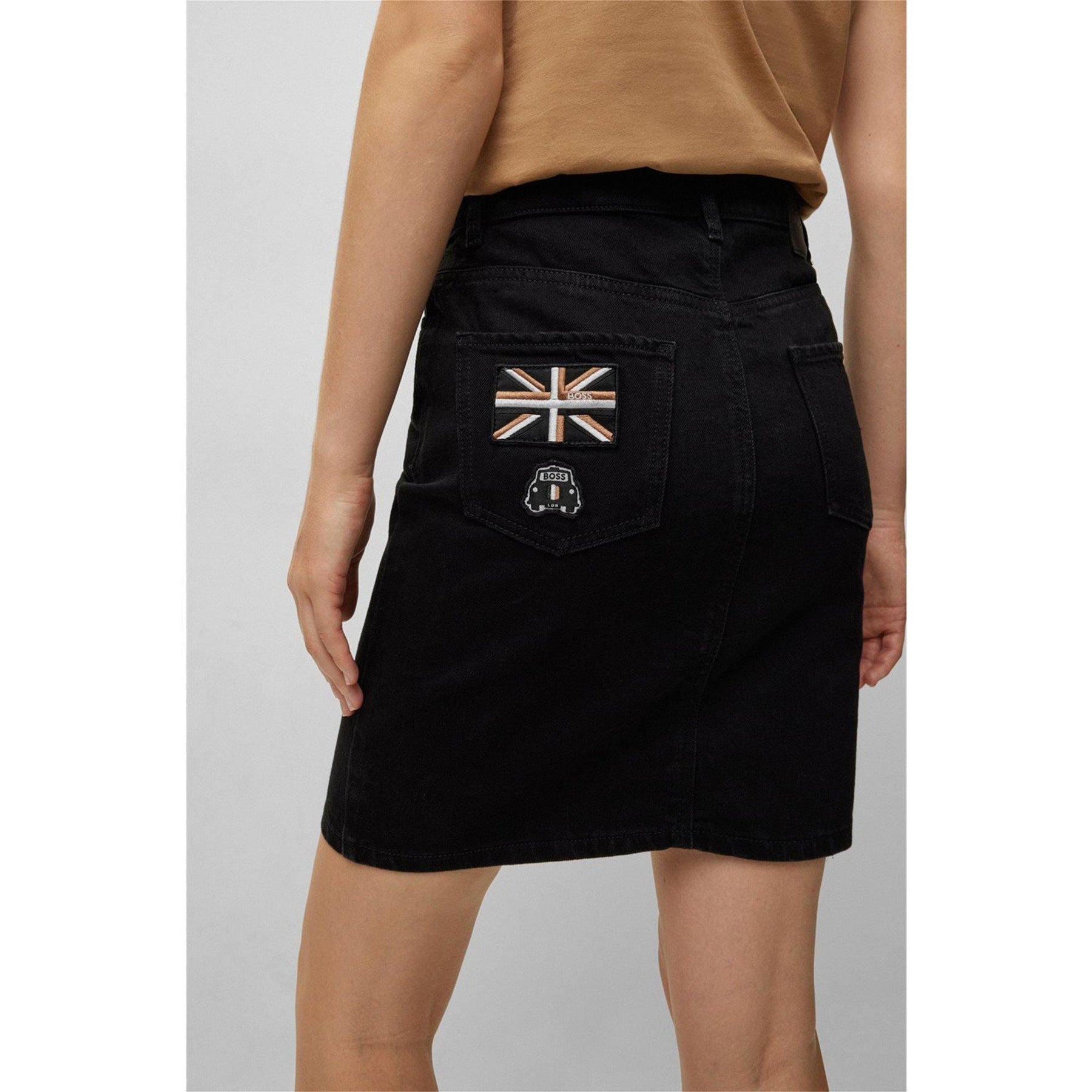 Women's Denim Skirt with London-Inspired Patches