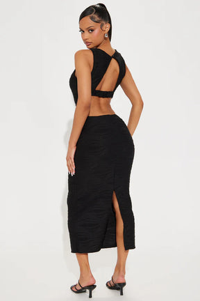 Samia Textured Midi Dress - Black