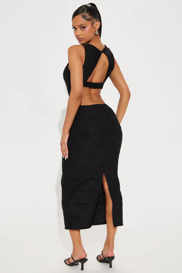 Samia Textured Midi Dress - Black