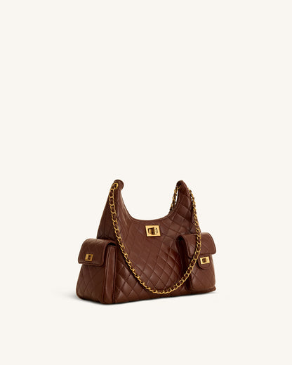 Vivian Quilted Chain Shoulder Bag - Black
