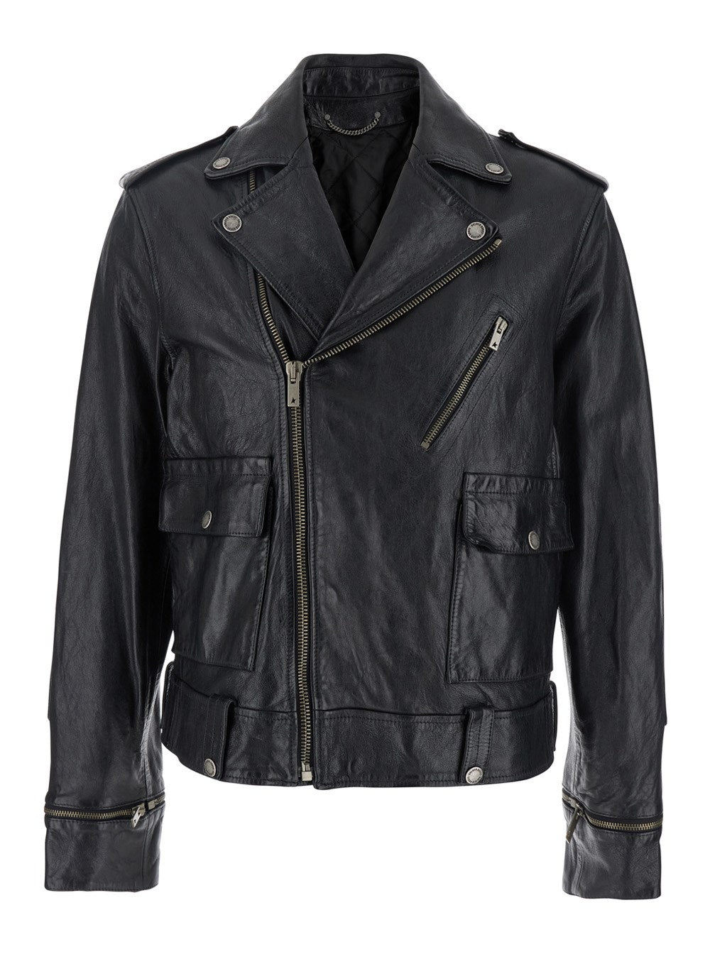 Golden goose 'Norwood' Black Jacket with Lapels and Patch Pockets on the Front in Grained Leather Man