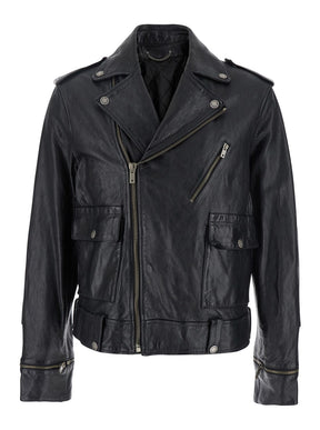 Golden goose 'Norwood' Black Jacket with Lapels and Patch Pockets on the Front in Grained Leather Man