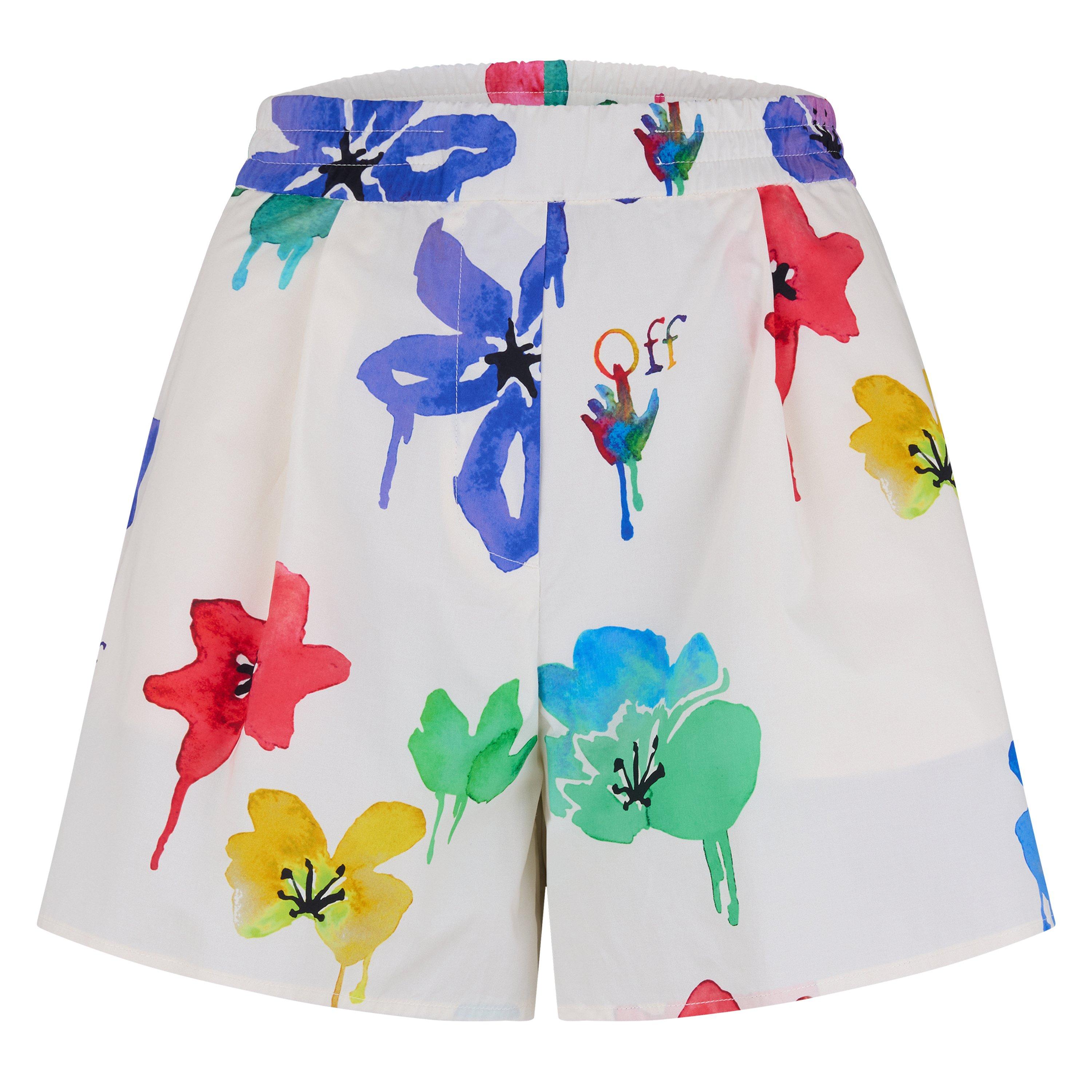 Floral Print Cotton Thigh Length Woven Tracksuit Shorts