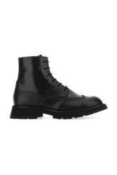 Black Leather Punk Worker Ankle Boots