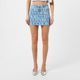 Monogram-Pattern Brand-Patch -Denim Mini Skirt.