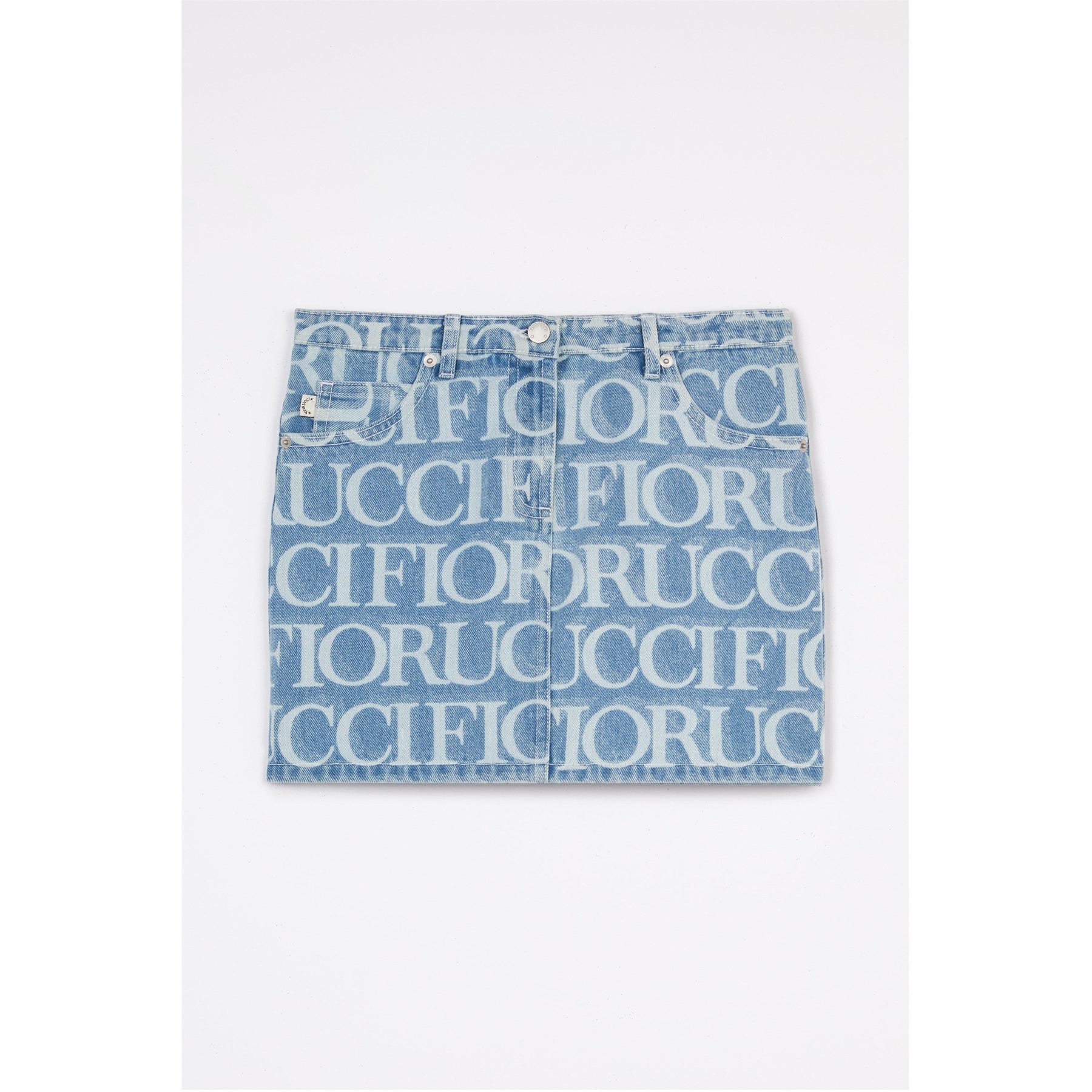 Monogram-Pattern Brand-Patch -Denim Mini Skirt.