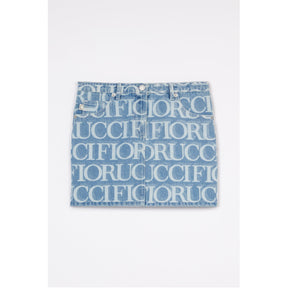Monogram-Pattern Brand-Patch -Denim Mini Skirt.