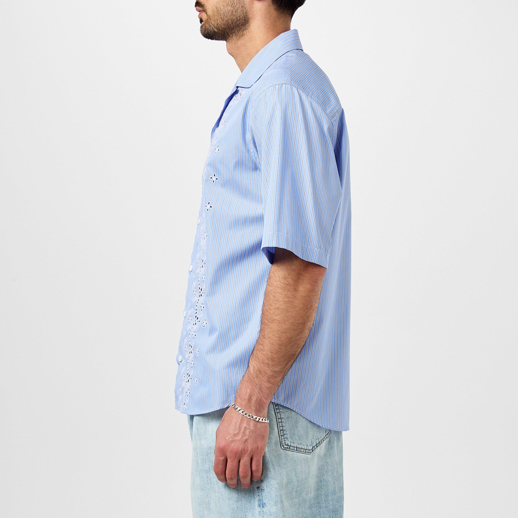 Floral Lace Striped Short Sleeve Shirt