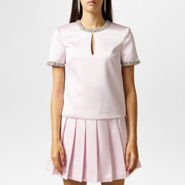 Satin Embellished Short-Sleeve Blouse