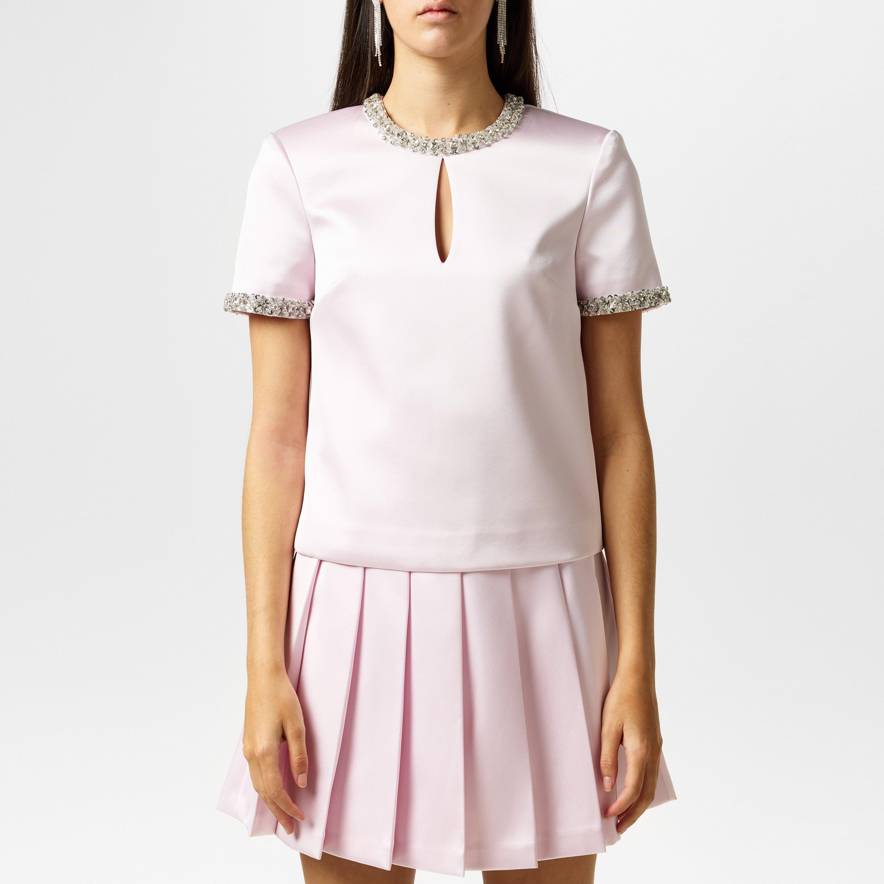 Satin Embellished Short-Sleeve Blouse