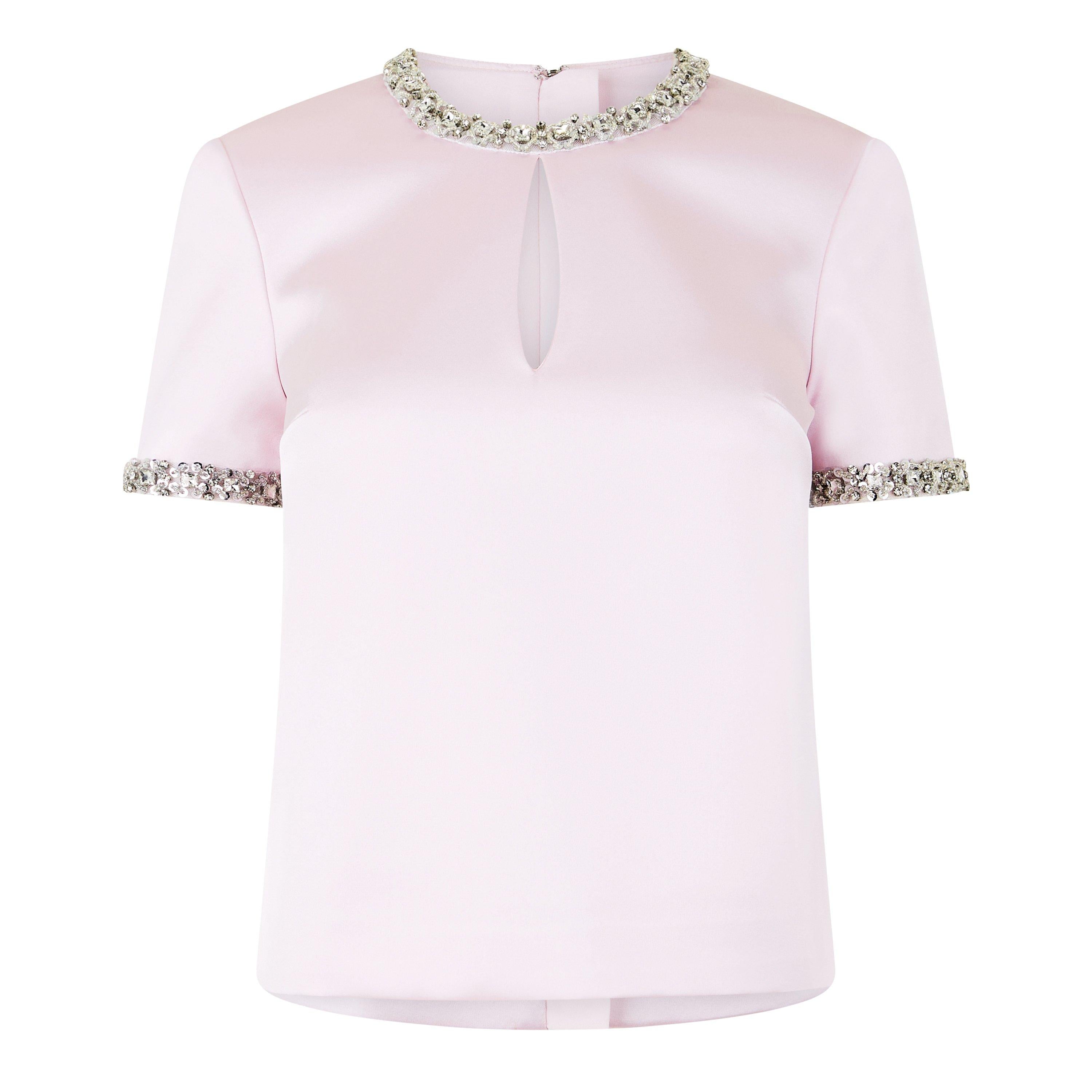 Satin Embellished Short-Sleeve Blouse