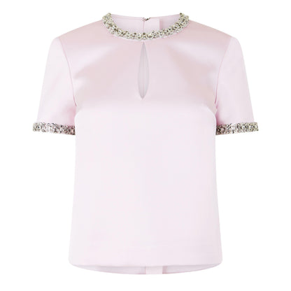 Satin Embellished Short-Sleeve Blouse