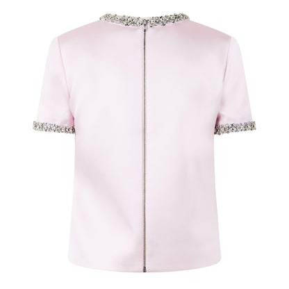 Satin Embellished Short-Sleeve Blouse