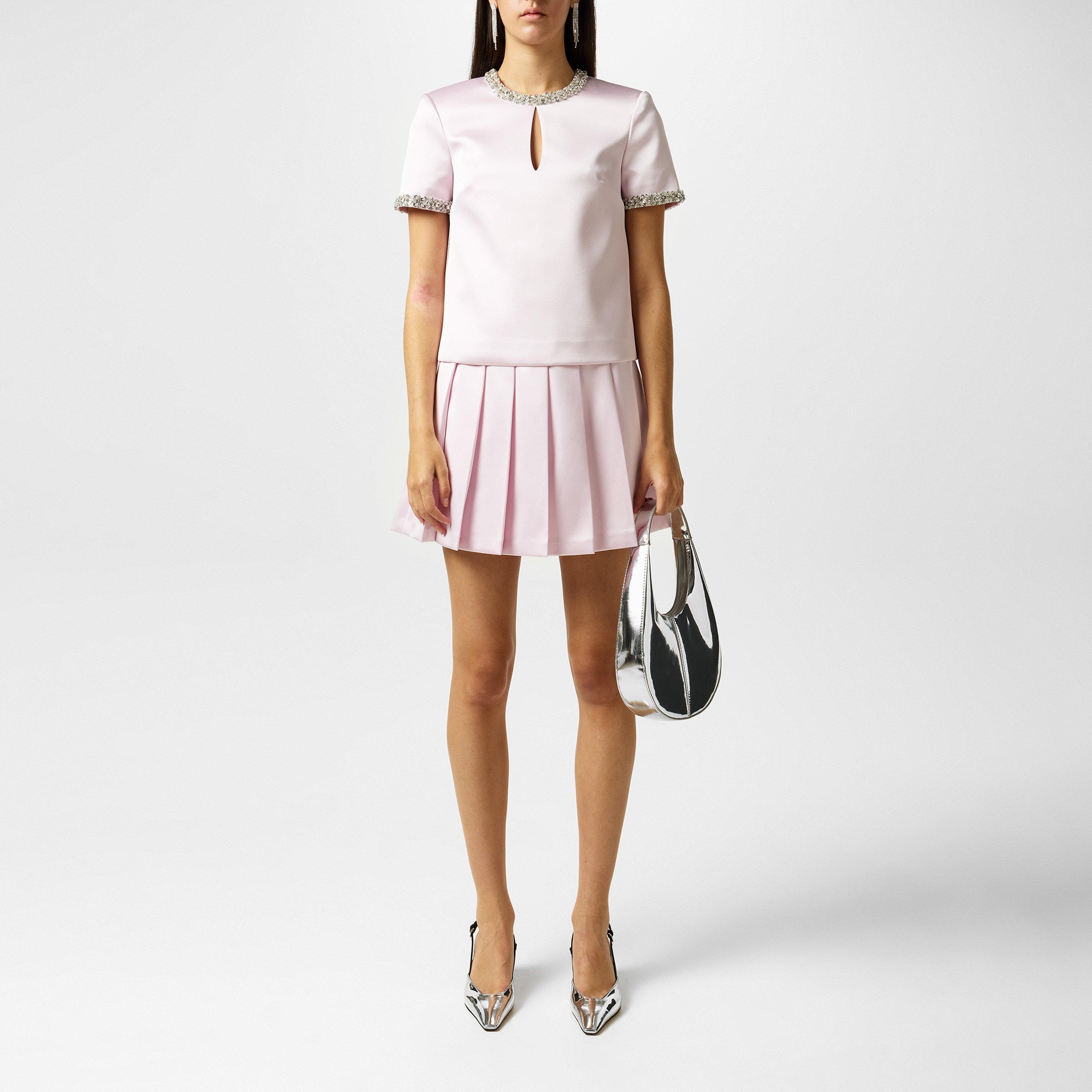 Satin Embellished Short-Sleeve Blouse