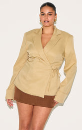 Plus Taupe Super Boxy Tie Side Blazer