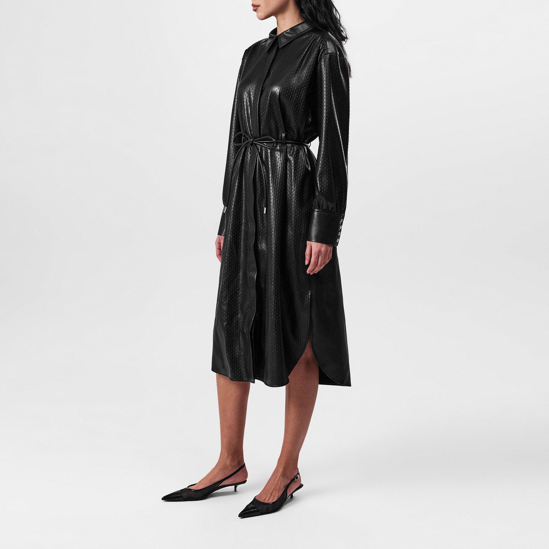 Women's Belted Elegant Shirt Collar Dress