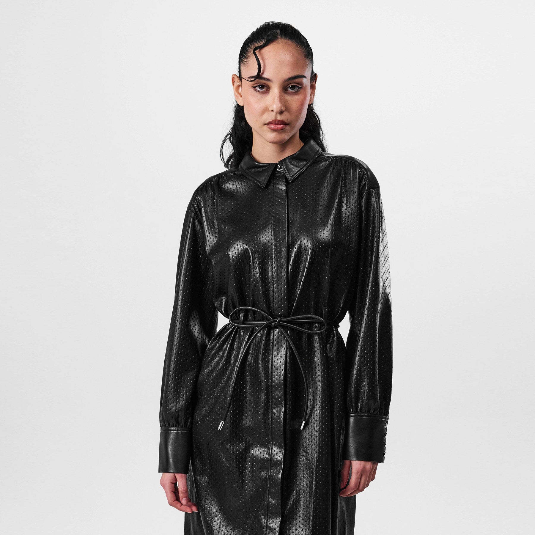 Women's Belted Elegant Shirt Collar Dress